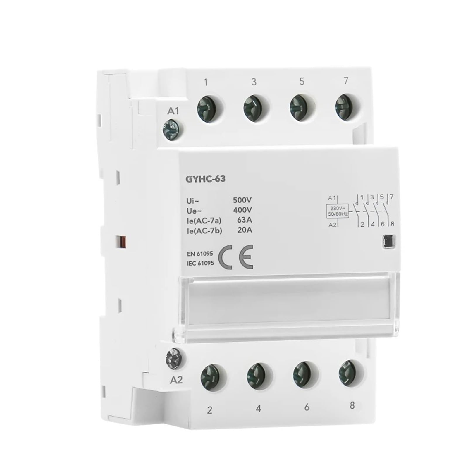 Contactor modular de CA 2P 4P 25A 63A 2NO o 4NO o 2NC2NO 220V/230V 50/60HZ Tipo doméstico de riel DIN (2P 63A 2NO)