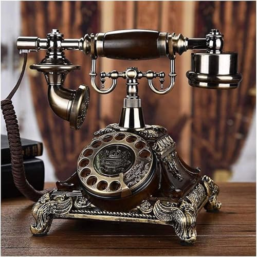Image of Dratal Imitation Copper Vintage Style Rotary Retro Old Fashioned Corded Rotary Dial Home and Office Telephone Functional Antique Style Telephone-Bronze (DT-NEW01)