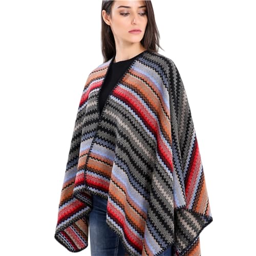 Capa poncho suave contra el frío Chal de rayas cómodo de invierno 5
