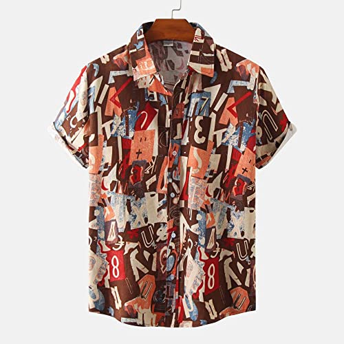 Chemise vintage en coton lin H3TF5J pour homme | Haut de plage coloré à manches courtes
