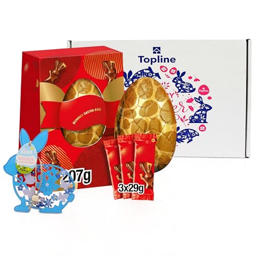 Chocolate Easter Eggs Hamper for Easter Gifts - Large Milk Chocolate Egg 274g with 3 Bags of Buttons & Topline Wooden Decoration. Chocolates Gift Box for Women Egg Hunt