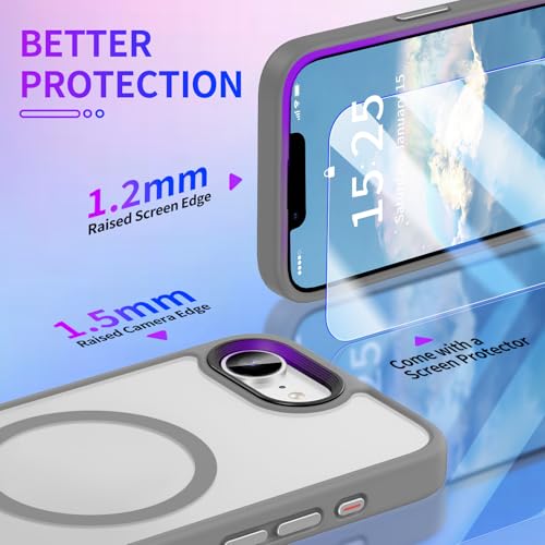 Coque iPhone 17e et 16e antichoc grise semi-transparente avec protection écran