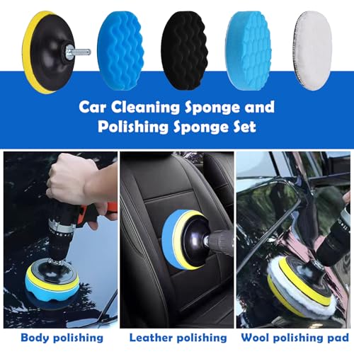 Kit Nettoyage Voiture, 31 Pièces Brosse Nettoyage Voiture Kit pour L'intérieur et L'extérieur, Brosse Perceuse Nettoyage avec Brosses, Éponges de Polissage et Plus, Sac de Transport Pratique – Image 6