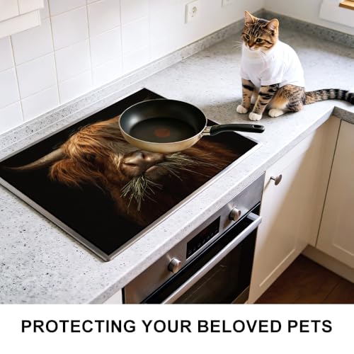 Image of Highland Cow Portrait Stove Top Cover 28.35x20.47in Farmhouse