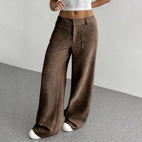 Wide Leg Corduroy Pants Women High Waisted Dress Pants for Work Loose Elastic Waist Pant with 4 Pockets Fall Clothes3