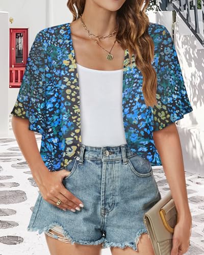 Image of Women Shrug Chiffon Cardigan Open Front Short Sleeve Sheer Bolero for Dress