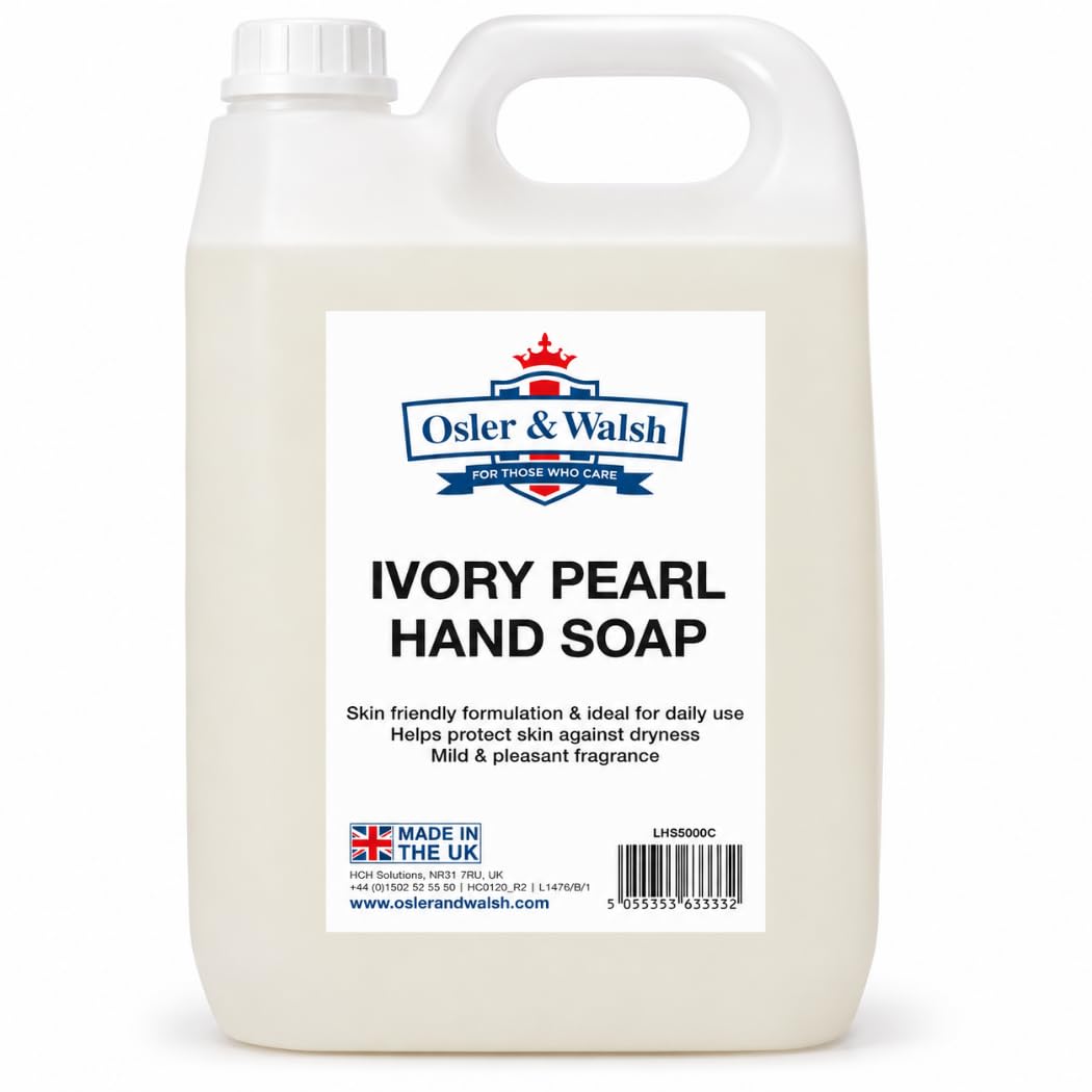 Osler & Walsh 5 Litre Pearl Hand Soap, Lightly Fragranced Hand Wash for Home, School and the Workplace. Hydrates & Softens Skin, Non-Sticky Liquid Soap Protects Skin From Dryness | BULK REFILL BOTTLE