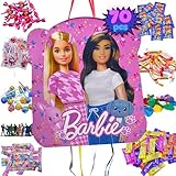 Piñata Barbie + Pack 70 Chuches Sin Gluten y Juguetes Piñata - Piñata Cumpleaños - Cumpleaños Barbie - Relleno Piñata - Chuches - Piñata Infantil - Cumpleaños Niña - PARTY4EVER