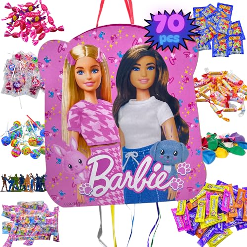 Piñata Barbie Pack de 70 carros sem glúten e brinquedos pinata - ananás aniversário - Barbie - recheio de ananás - Carros - Piñata infantil - Aniversário Menina - PARTY4EVER
