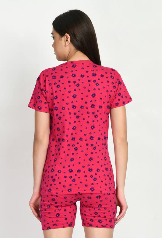 Image of IndiWeaves Cotton Printed Tops and Shorts Set Night Suit for Women (Pack of 3) Green::Caret::Red