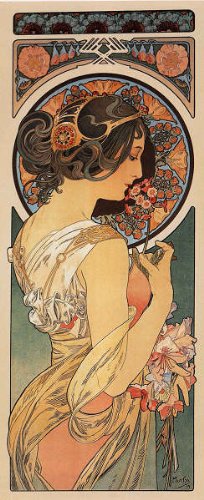 大人気 ☆ アルフォンス ・ ミュシャ 桜草 羽根 複製画 絵画 ポスター