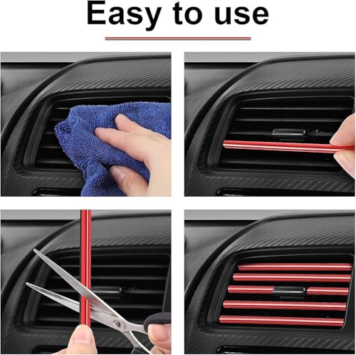 Image of Car Auto Air Conditioner Vent Outlet Trim Strip, DIY Decoration Chrome PVC Car Interior Moulding Trim Strip Line for All Straight Air Vent Outlet (Red) (Pack of 4)