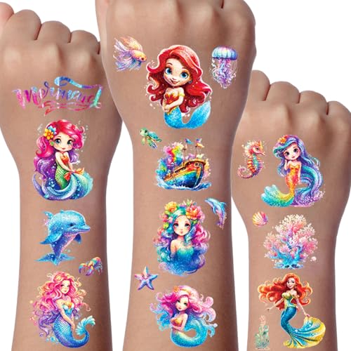 Mermaid Temporary Tattoo for Kids 200+ Tattoo Stickers for Kids Birthday Party Decorations Decor Favors Supplies Gifts Boys Girls Cute Fake Tattoo School Reward Themed