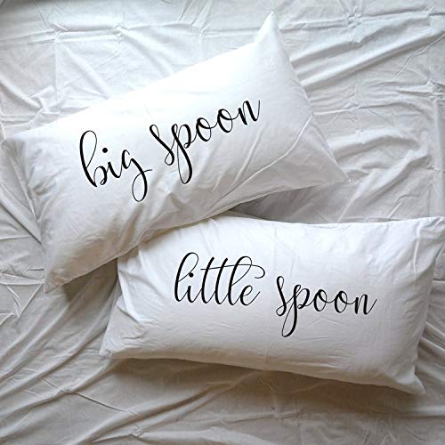 GIGIEU Big Spoon Little Spoon Spooning 2Nd Cotton For Him Her Husband Wife Men Gifts Couple Pillow Cases His Hers