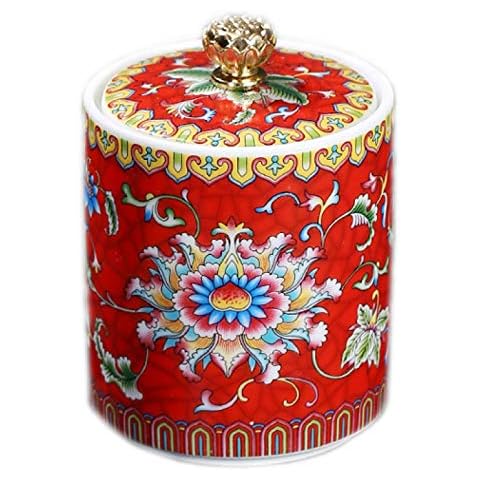 ZQJKL Tea Storage Containers Ceramics Tea Canister Airtight Tea Tins Tea Coffee Sugar Canisters Mini Tea Caddy for Kitchen Spice Tea Coffee Condiment,Red Cover