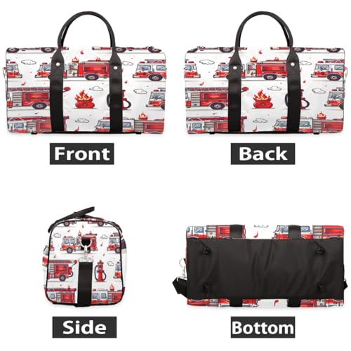 Fire Truck Travel Duffle Bag, Sports Gym Bags for Women Men, Carry On Weekender Overnight Bag, Transportation Workout Hospital Airplane Trips Bag2