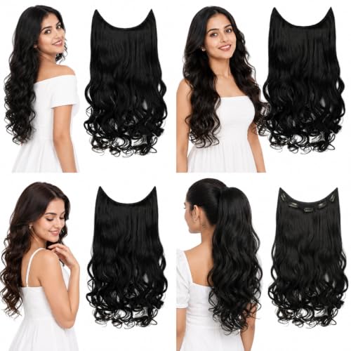 Image of Women Hair Extension Long Curly Black 18 To 20 Inches Hairpiece With 5 BB Clip /Hair Extension for Women Party /Halloween /Christmas