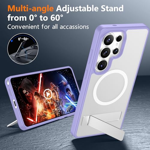 Image of SPIDERCASE Magnetic for Samsung Galaxy S26 Ultra Case,[Built-in Invisible Kickstand][Compatible with Magsafe] Slim Translucent Matte Phone Case for S26 Ultra 6.9'',Light Purple