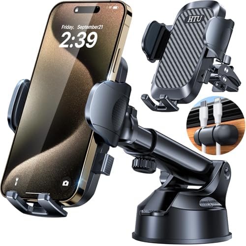 HTU 2025 Best Car Phone Holder【100+LBS Strongest Suction & Military 5-in-1】 Universal Upgrade Truck Windshield Dashboard Vent Mount Stand for iPhone 16 15 14 Android【Patent & Safety Certs】, Black