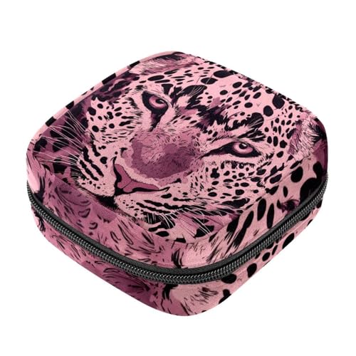 Tampon Pantyliners Menstrual Purse, Pink Leopard First Period Kit for Girls, Nursing Pad Holder with Zipper, Sanitary Collect Napkin Bag Organizer