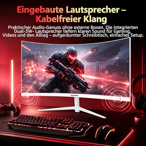 Gawfolk 27 Zoll Curved Gaming Monitor 200Hz, PC Bildschirm mit Lautsprecher – Ansicht 5