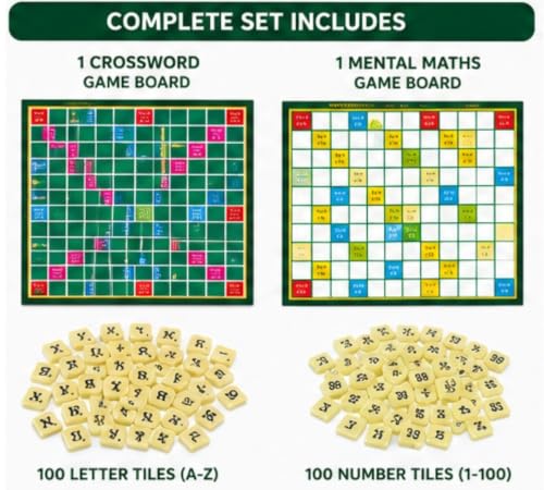 Image of Brilliant 2 in 1 Junior Crossword & Mental Maths Board Game for Kids | Educational Learning Game | English Vocabulary Builder & Math Practice Activity | Family Board Game for Boys & Girls Age 6+ Years