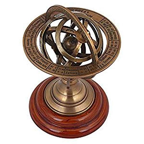 THORINSTRUMENTS (with device) 5" Nautical Brass Armillary Sphere World Globe Rosewood Base Table