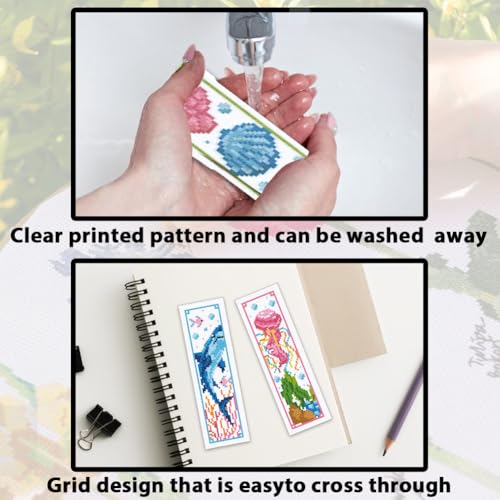 Image of ACRNIGHEET 6PCS Cross Stitch Bookmark Kits Marine Animals Pattern Stamped Cross Stitch Kits for Beginners Adults DIY Stamped Embroidery Bookmarks with Instructions Hand Embroidery Craft Gift 11CT