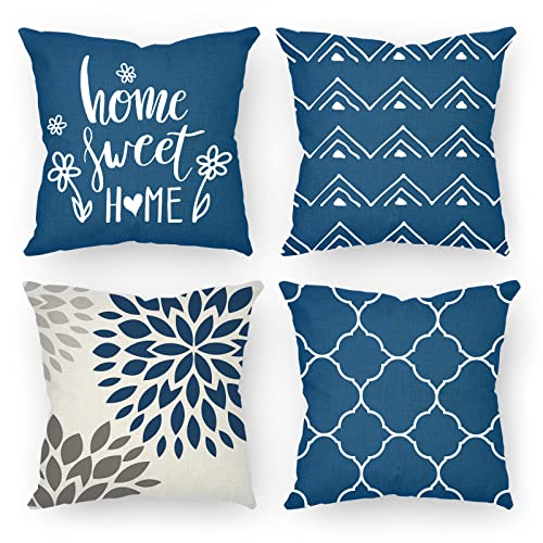 Pillow Covers 18x18 Set of 4,Geometric Textile Square Decorative Throw Pillowcase Linen Modern Cushion Mix and Match Hidden Zipper Design for Home Decoration Bed Sofa Living Room Farmhouse