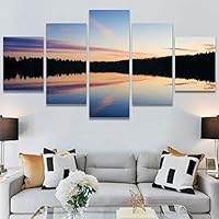 SIGNWIN 5 Panel Canvas Wall Art Reflected Sunset for Home Decorations Ready to Hang - 60