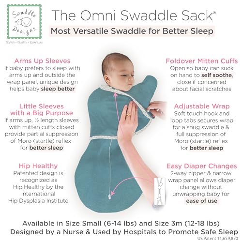 Image of SwaddleDesigns 6-Way Omni Swaddle Sack, Arms Up Swaddle for Newborn, More Options to Calm Startle Reflex, Improves Sleep