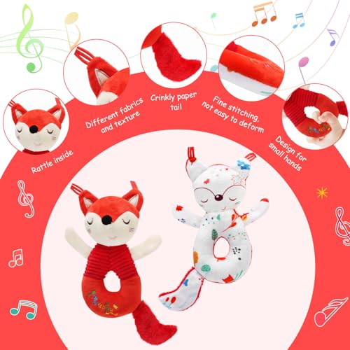 LinStyle Hochet Bebe 0 3 6 9 12 Mois, Jouet Eveil Bebe 0-12 Mois, Animal à Double Face Jouet de Peluche Hochets, Jouet Nouveau Né Garçon Fille Montessori Jeux Bébé 0-6-12 Mois – Image 4