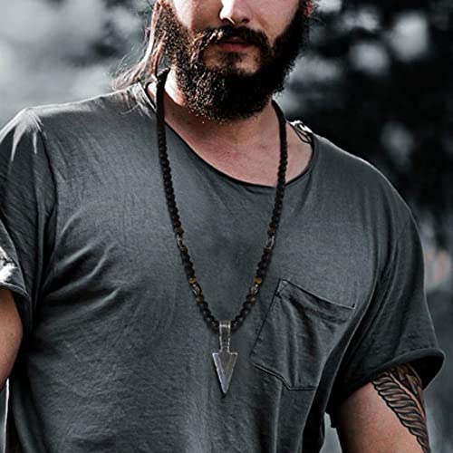 HBCPRM Collier Pendentif Classique Hommes Oeil de Tigre Mat Brin Collier de Perles pour Hommes Bijoux Cadeau-Couleur Or Jaune Clair
