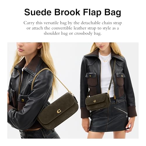 Coach Suede Brook Flap Bag with Chain, B4/Olive2