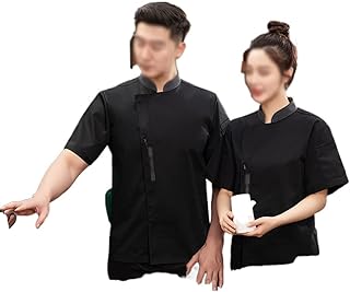 Chef Clothes Cool with Breathable Chef Coat Uniform Chef Works Restaurant Kitchen Cooking Personalized Customized (Color : Black, Size : X-Large)