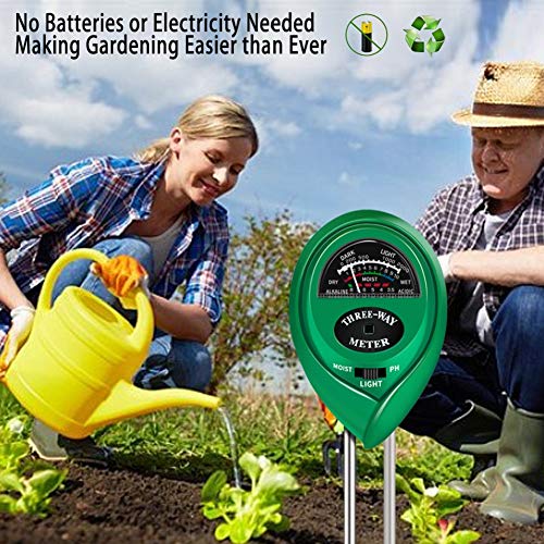 K KERNOWO pH Soil Meter, 3-in-1 Soil Testing Kit with Moisture, Light and PH Tester for Garden, Farm, Lawn, Indoor & Outdoor (No Battery Needed)