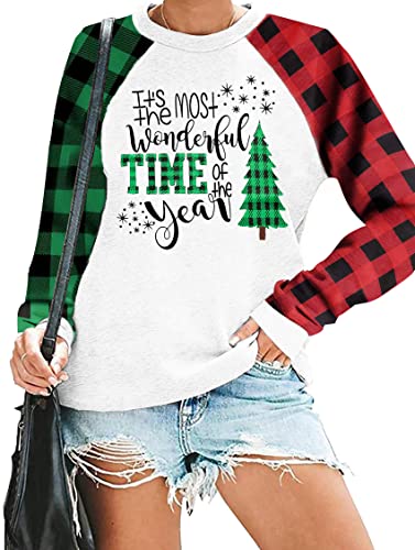 Image of PECHAR Christmas Tree Sweatshirts Women Pine Tree Print Shirts Nature Lover Gift Casual Tee Long Sleeve Xmas Pullover