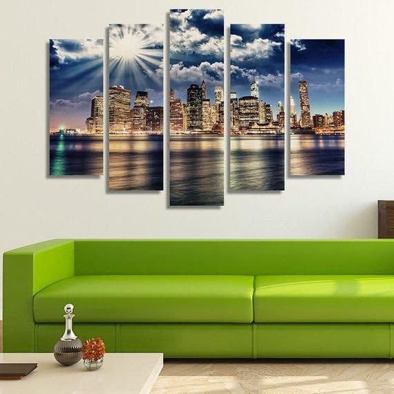 Genérico 5X Lienzos Decorativos Ciudad De Nueva York Pintura Prueba de Agua con Marco Listo para Colgar Sala Estar Décor Dormitorio Regalo
