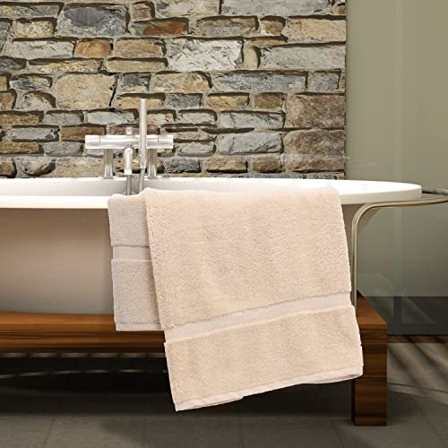 Image of Luxury Hotel & Spa Towel Turkish Cotton Bath Towels - Beige - Dobby Border - Set of 4