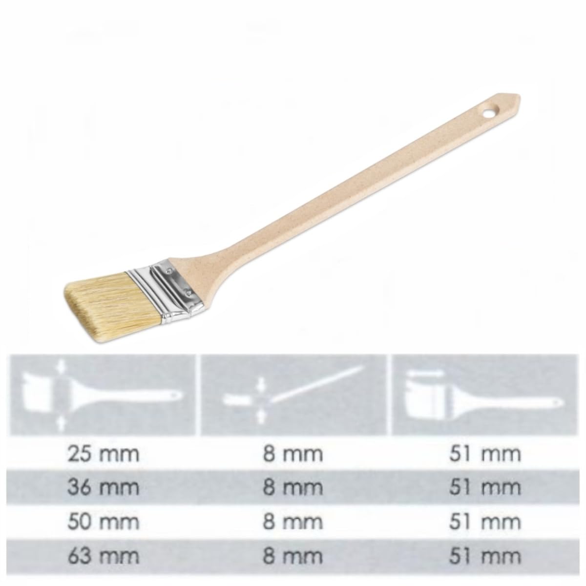 10x Heizkörperpinsel 63 mm mit langem Holzgriff – Flachpinsel für Ecken & schwer zugängliche Stellen – Profi-Malerpinsel für Lack, Öl, Lasur (10 Stück)