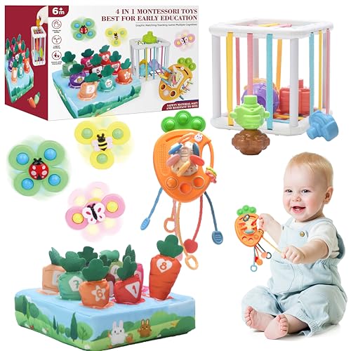 Image of Baby Toys for 6-12 Months, Montessori Toys for 1-3 Years Old, 4-in-1 Set Baby Bath Toys, Stacking Toys, Sensory Toys Gifts for Newborn Infant Learning