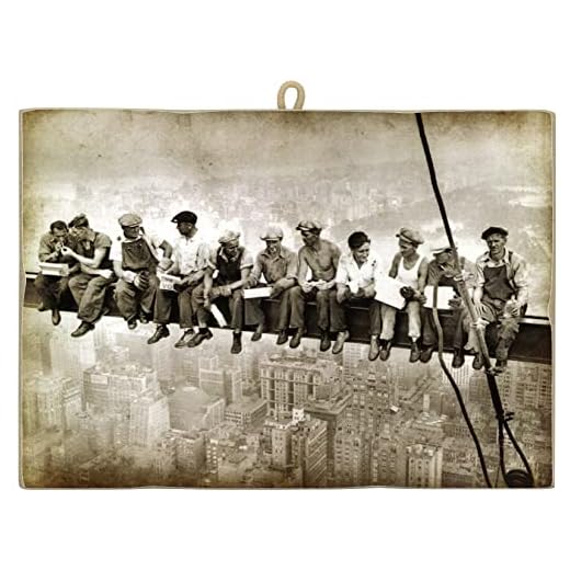 KUSTOM ART Cucuba - Cuadro cuadrado de 30 x 40 cm, estilo vintage, imagen histórica de los trabajadores de Pausa sobre Gru suspendida Nueva York de colección, impresión sobre madera