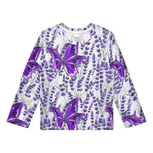Lavender Butterfly Floral Purple Boy's Rash Guard Swim Shirt Long Sleeve Sun Shirt for Kids Toddlers UPF50+ 4T