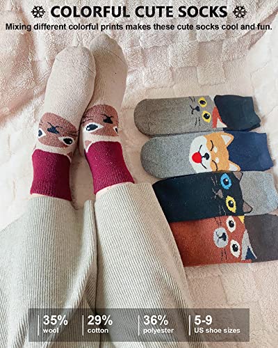 Image of IIG Cute Warm Wool Socks for Women Super Cozy Thick Crew Winter Socks Gifts, 5 Pairs