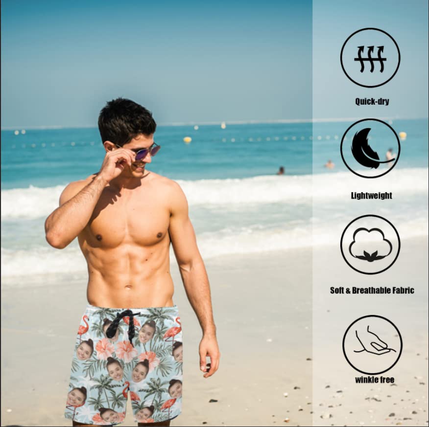 Custom Flamingo Men's Swim Trunks with Face Personalized Board Shorts for Men,Beach Swim Shorts Summer Swimwear Photo Gifts4