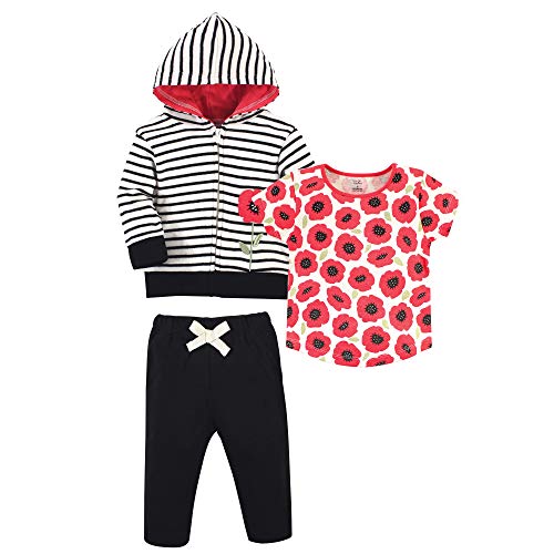Touched by Nature Baby Organic Cotton Hoodie, Bodysuit or Tee Top, and Pant, Poppy Toddler, 4-Toddler