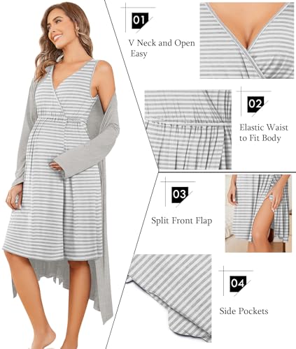 Image of Ekouaer Maternity Nursing Gown and Robe Set Labor Delivery Nursing Nightgowns for Breastfeeding Pregnancy Clothes