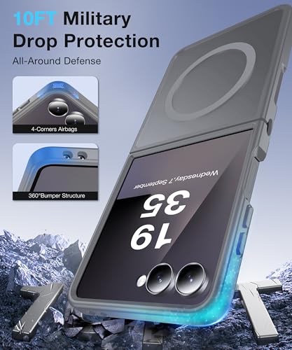Image of Magnetic for Samsung Galaxy Z Flip 7 Case [Compatible with MagSafe][Anti-Fingerprint][Military Grade Drop Proof] Translucent Hard Back&Soft Silicone Bumper for Flip 7 Phone Case,Light Grey
