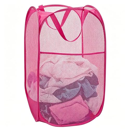 Image of Larpur Popup Laundry Basket, Collapsible Portable Mesh Clothes Washing Laundry Hamper with Reinforced Carry Handles (Pink)