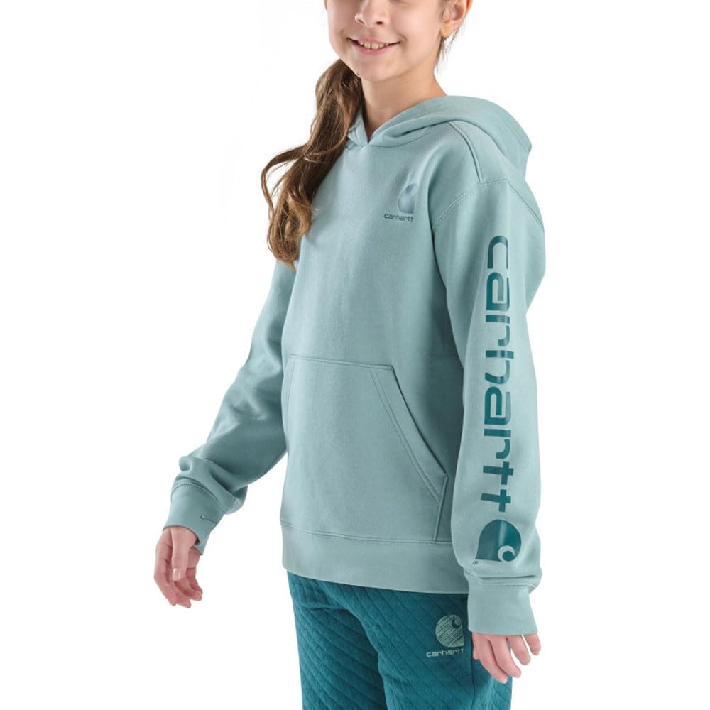 Carhartt Girls Long Sleeve Sweatshirt for Girls Hoodie, Patina finish, 14 Years